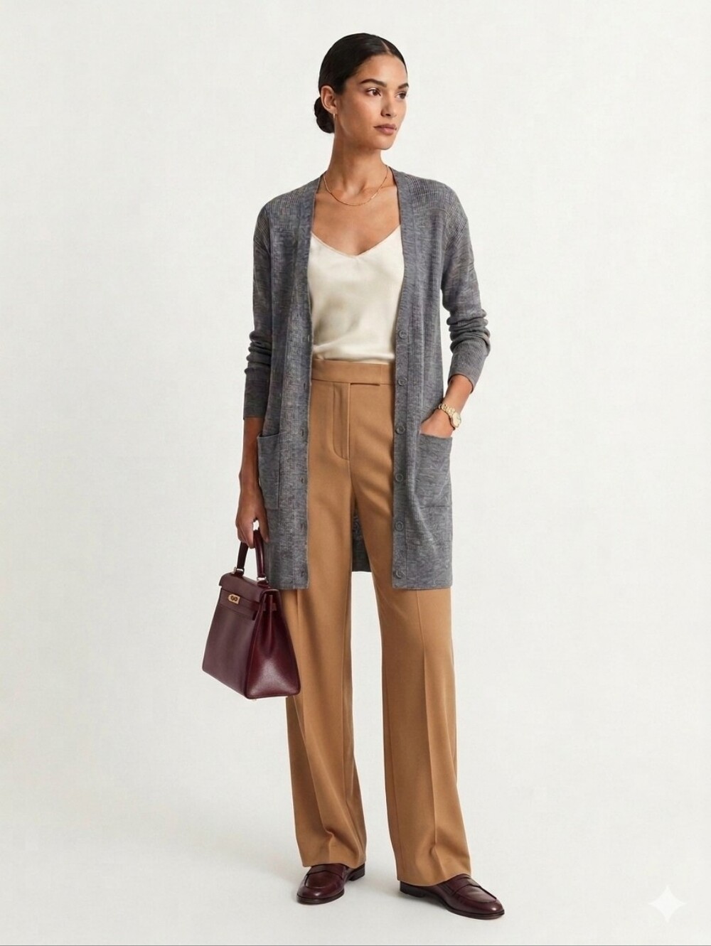 Halogen Grey Quiet Luxury Ribbed Duster Cardigan -Merino Wool Blend- Size small